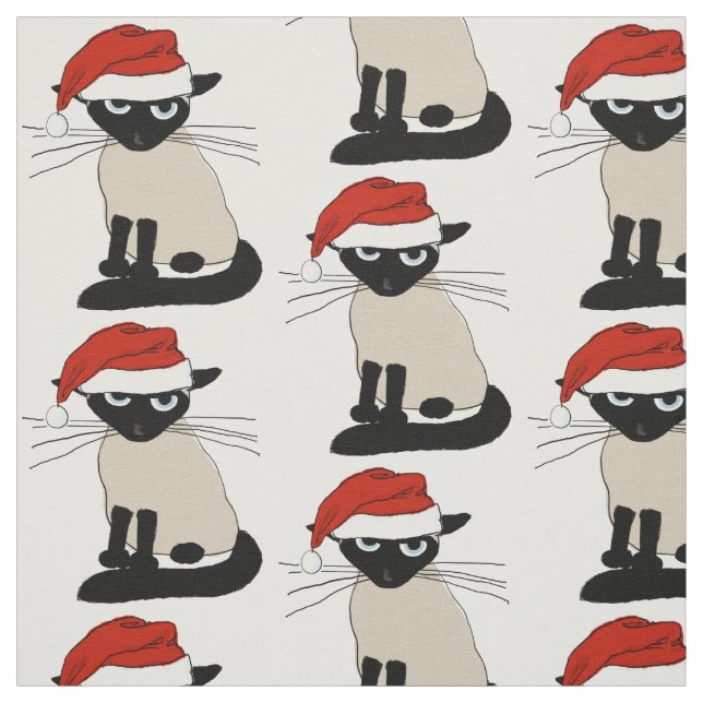 Tissu Chat siamois de Père Noël (Échantillon)
