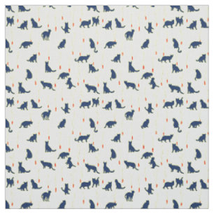 Tissu Chatons bleus et poissons rouges