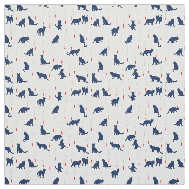 Tissu Chatons bleus et poissons rouges (Échantillon)