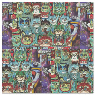 Tissu Chats Anthropomorphes Victoriens Aux Couleurs Terr