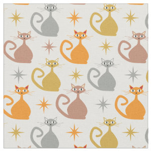 Tissu Chats atomiques colorés du milieu du siècle avec S