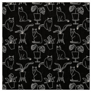 Tissu Chats blancs en noir