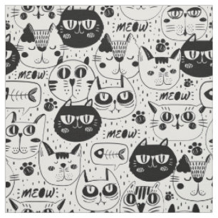 Tissu Chats blancs noirs face motif