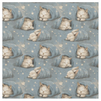 Tissu Chats Endormis Sous un Ciel Étoilé Motif Bleu Conf