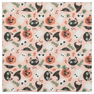 Tissu Chats mignons et Citrouille Blush Black Halloween