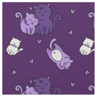 Tissu Chats mignons violets sur Amoureux des chats Purpl