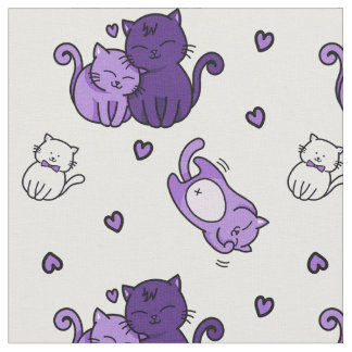 Tissu Chats mignons violets sur des Amoureux de les chat