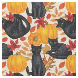 Tissu Chats noirs et citrouilles