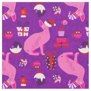 Tissu chats sphynx de Noël père Noël sphinx rose