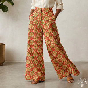 Tissu Chaud Bohème Rouge Orange Jaune Géométrique Floral