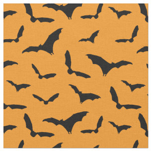 Tissu Chauves-souris d'Halloween orange et noir