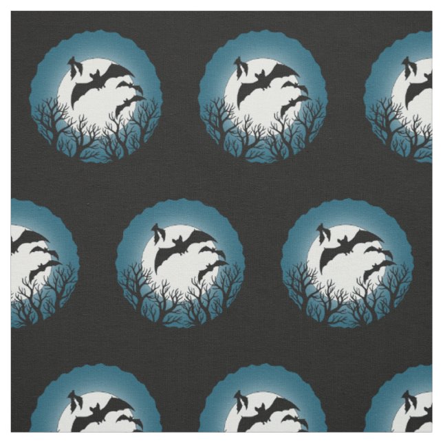 Tissu Chauves-souris et arbres contre la lune (Échantillon)