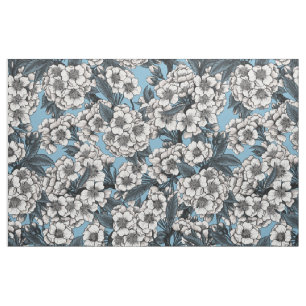 Tissu Cherry blossom in white and blue