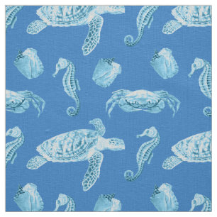 Tissu Cheval de mer et tortues de mer