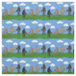 Tissu Chevaux avec nuages Illustration modérée