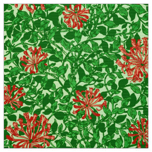 Tissu Chèvrefeuille de William Morris, rouge et vert de