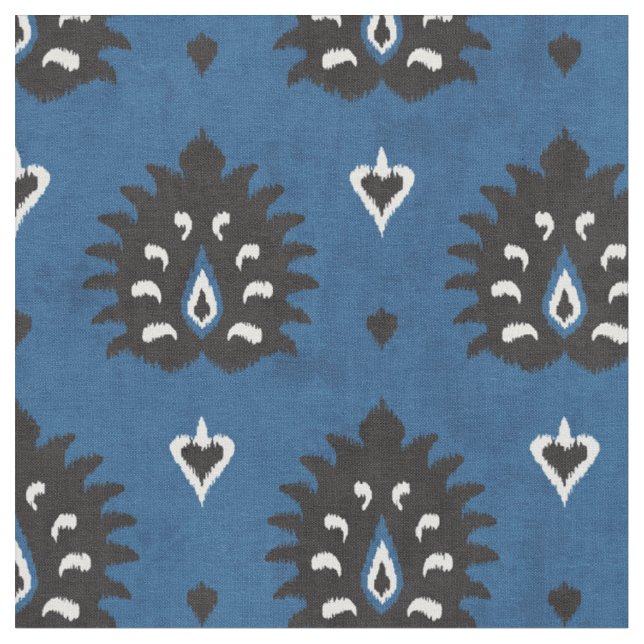 Tissu Chic bleu noir et blanc damask ikat motif (Fermer)