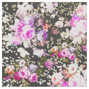 Tissu Chic vintage confetti d'or floral rose noire