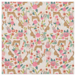 Tissu Chien de Basenji vintage floral rose