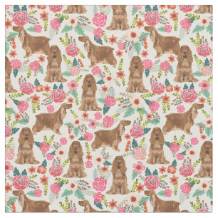 Tissu Chien de Cocker Spaniel vintage floraux