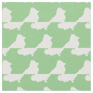 Tissu Chien de Poméranie Silhouette Animal Sage Vert