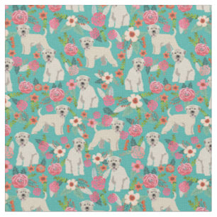 Tissu chien de terrier irlandais vintage floral turquois