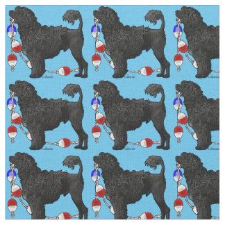 Tissu Chien d'eau portugais de lion noir avec le repère