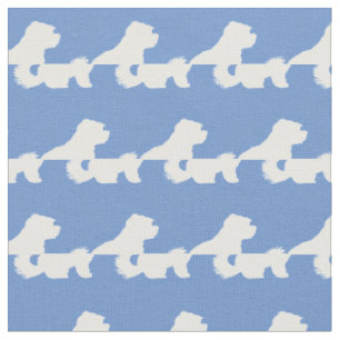 Tissu Chien maltais Silhouette Animal bleu clair
