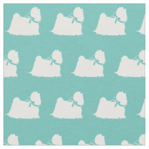 Tissu Chien maltais Silhouette Animal Turquoise