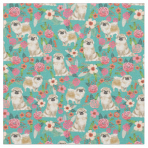 Tissu Chien mignon tibétain espagnol floral vintage