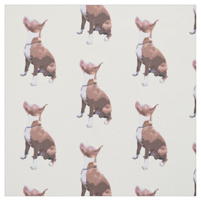Tissu Chien motif marron et blanc tendance Pit Bull  (Échantillon)