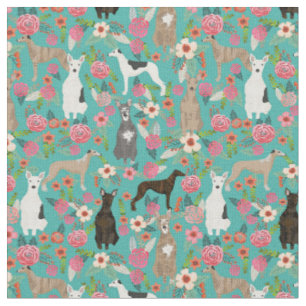Tissu chiens blancs vintage floral turquoise