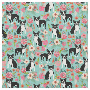Tissu Chiens de Boston Terrier vintages floraux
