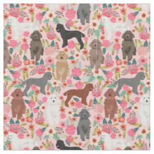 Tissu chiens de caniche vintage floral rose
