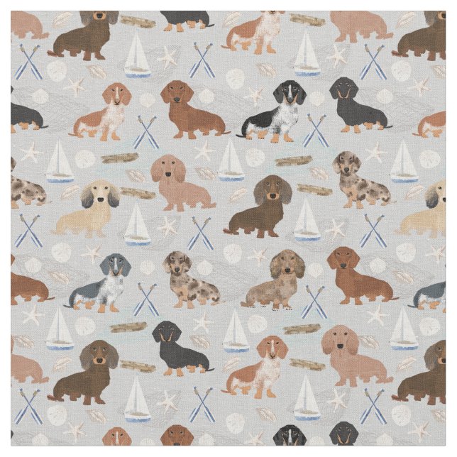 Tissu Chiens de Dachshund gris marine (Fermer)