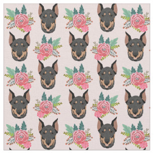 Tissu Chiens de Doberman floral rose