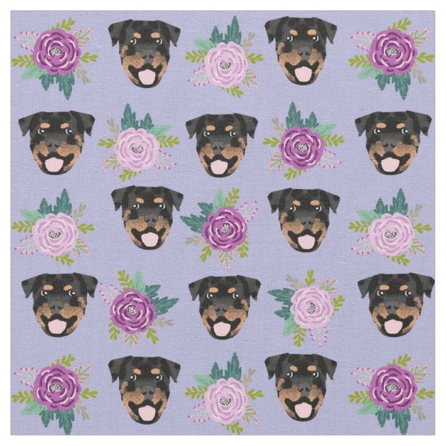 Tissu Chiens de Rottweiler flores pourpres (Fermer)
