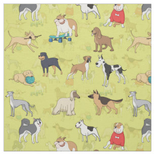 Tissu Chiens mignons Design Motif Vert Jaune