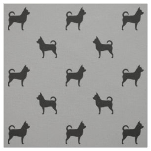Tissu Chihuahua Chien race Silhouettes Gris et Noir