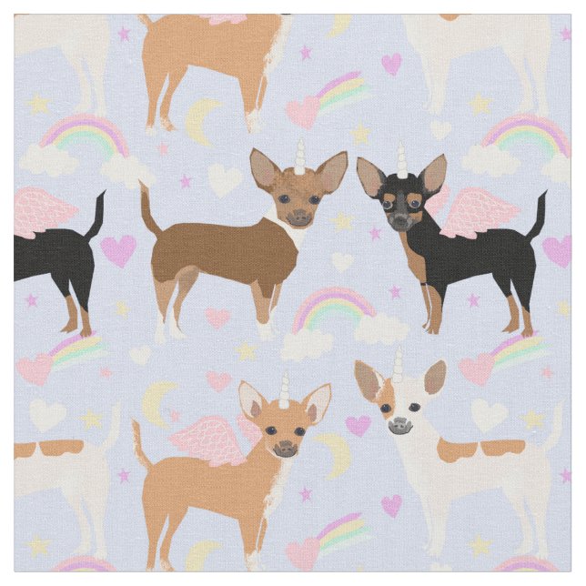 Tissu Chihuahua dogs unicorne pastel arc-en-ciel (Fermer)