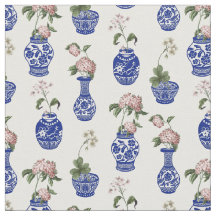 Chinoiserie blue vases and flowers 