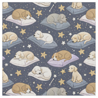 Tissu Chiots endormis Nuit étoilée - Motif de chien mign