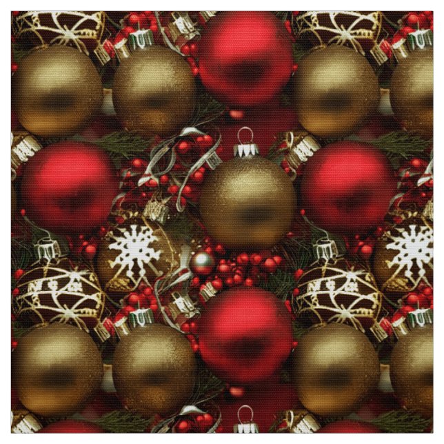 Tissu Chocolat Brown et ornements de Noël rouge rubis (Échantillon)