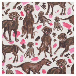 Tissu CHOCOLAT LAB Aquarelle Labrador Retriever Chien