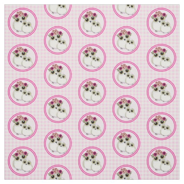 Tissu Chouette mignonne rose blanc En vichy carré (Échantillon)