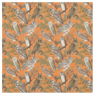 Tissu Chouettes vintages - Orange
