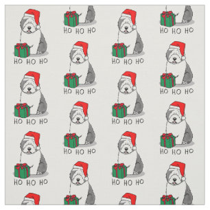 Tissu Christmas Père Noël Old English Sheepdog (Grey 1)