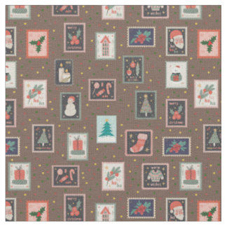 Tissu Christmas Stamps & Dots on Brown