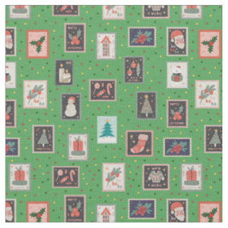 Tissu Christmas Stamps & Dots on Green