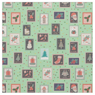 Tissu Christmas Stamps & Dots on Light Green